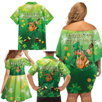 St Patrick's Day Family Matching Off Shoulder Short Dress and Hawaiian Shirt Ready To Shamrock