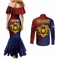 Philippines 127th Independence Day Couples Matching Mermaid Dress and Long Sleeve Button Shirt Special Style