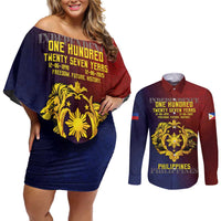 Philippines 127th Independence Day Couples Matching Off Shoulder Short Dress and Long Sleeve Button Shirt Special Style