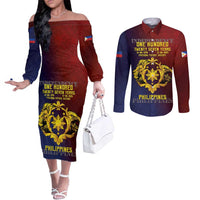 Philippines 127th Independence Day Couples Matching Off The Shoulder Long Sleeve Dress and Long Sleeve Button Shirt Special Style