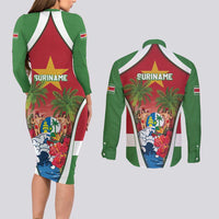 Suriname Ketikoti Couples Matching Long Sleeve Bodycon Dress and Long Sleeve Button Shirt Happy Emancipation Day - Wonder Print Shop