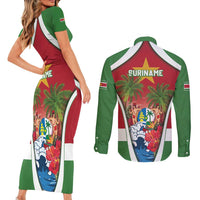 Suriname Ketikoti Couples Matching Short Sleeve Bodycon Dress and Long Sleeve Button Shirt Happy Emancipation Day - Wonder Print Shop