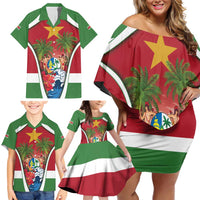 Suriname Ketikoti Family Matching Off Shoulder Short Dress and Hawaiian Shirt Happy Emancipation Day - Wonder Print Shop