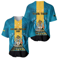 Personalized Bahamas Emancipation Day Baseball Jersey Blue Marlin With Coat Of Arms - Wonder Print Shop