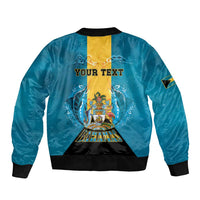 Personalized Bahamas Emancipation Day Bomber Jacket Blue Marlin With Coat Of Arms - Wonder Print Shop