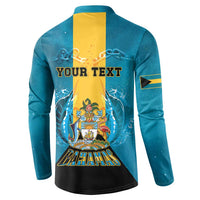 Personalized Bahamas Emancipation Day Button Sweatshirt Blue Marlin With Coat Of Arms - Wonder Print Shop