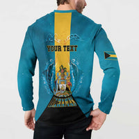 Personalized Bahamas Emancipation Day Button Sweatshirt Blue Marlin With Coat Of Arms - Wonder Print Shop