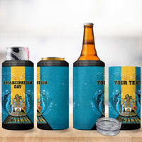 Personalized Bahamas Emancipation Day 4 in 1 Can Cooler Tumbler Blue Marlin With Coat Of Arms - Wonder Print Shop