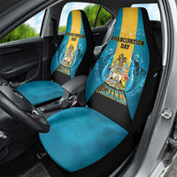 Bahamas Emancipation Day Car Seat Cover Blue Marlin With Coat Of Arms - Wonder Print Shop