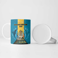 Personalized Bahamas Emancipation Day Ceramic Mug Blue Marlin With Coat Of Arms - Wonder Print Shop