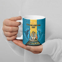 Personalized Bahamas Emancipation Day Ceramic Mug Blue Marlin With Coat Of Arms - Wonder Print Shop