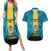 Personalized Bahamas Emancipation Day Couples Matching Summer Maxi Dress and Hawaiian Shirt Blue Marlin With Coat Of Arms - Wonder Print Shop