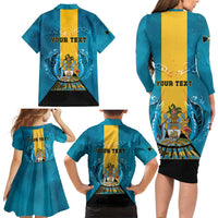 Personalized Bahamas Emancipation Day Family Matching Long Sleeve Bodycon Dress and Hawaiian Shirt Blue Marlin With Coat Of Arms - Wonder Print Shop