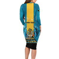 Personalized Bahamas Emancipation Day Family Matching Long Sleeve Bodycon Dress and Hawaiian Shirt Blue Marlin With Coat Of Arms - Wonder Print Shop