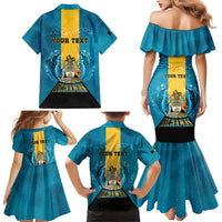 Personalized Bahamas Emancipation Day Family Matching Mermaid Dress and Hawaiian Shirt Blue Marlin With Coat Of Arms - Wonder Print Shop