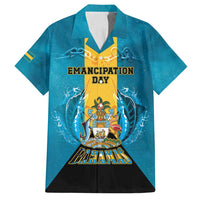 Personalized Bahamas Emancipation Day Family Matching Off Shoulder Maxi Dress and Hawaiian Shirt Blue Marlin With Coat Of Arms - Wonder Print Shop
