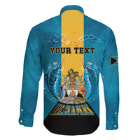 Personalized Bahamas Emancipation Day Family Matching Off Shoulder Short Dress and Hawaiian Shirt Blue Marlin With Coat Of Arms - Wonder Print Shop