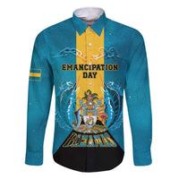 Personalized Bahamas Emancipation Day Family Matching Short Sleeve Bodycon Dress and Hawaiian Shirt Blue Marlin With Coat Of Arms - Wonder Print Shop