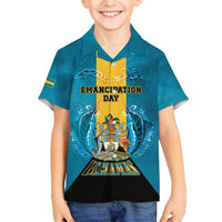 Personalized Bahamas Emancipation Day Family Matching Summer Maxi Dress and Hawaiian Shirt Blue Marlin With Coat Of Arms - Wonder Print Shop