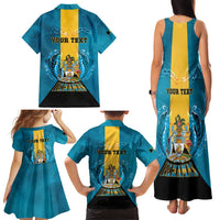 Personalized Bahamas Emancipation Day Family Matching Tank Maxi Dress and Hawaiian Shirt Blue Marlin With Coat Of Arms - Wonder Print Shop