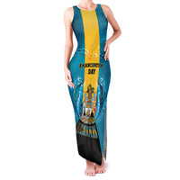 Personalized Bahamas Emancipation Day Family Matching Tank Maxi Dress and Hawaiian Shirt Blue Marlin With Coat Of Arms - Wonder Print Shop