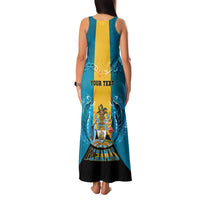 Personalized Bahamas Emancipation Day Family Matching Tank Maxi Dress and Hawaiian Shirt Blue Marlin With Coat Of Arms - Wonder Print Shop