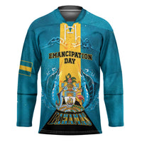 Personalized Bahamas Emancipation Day Hockey Jersey Blue Marlin With Coat Of Arms - Wonder Print Shop