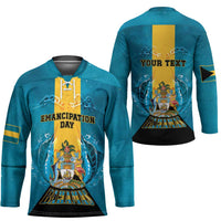 Personalized Bahamas Emancipation Day Hockey Jersey Blue Marlin With Coat Of Arms - Wonder Print Shop