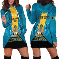 Personalized Bahamas Emancipation Day Hoodie Dress Blue Marlin With Coat Of Arms - Wonder Print Shop