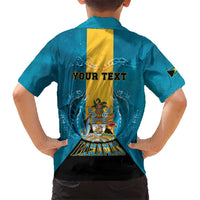 Personalized Bahamas Emancipation Day Kid Hawaiian Shirt Blue Marlin With Coat Of Arms - Wonder Print Shop