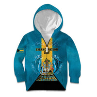 Personalized Bahamas Emancipation Day Kid Hoodie Blue Marlin With Coat Of Arms - Wonder Print Shop