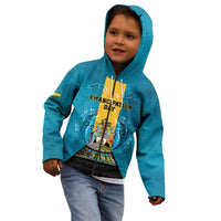 Personalized Bahamas Emancipation Day Kid Hoodie Blue Marlin With Coat Of Arms - Wonder Print Shop