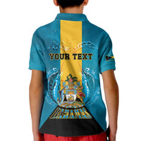 Personalized Bahamas Emancipation Day Kid Polo Shirt Blue Marlin With Coat Of Arms - Wonder Print Shop