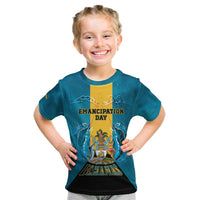 Personalized Bahamas Emancipation Day Kid T Shirt Blue Marlin With Coat Of Arms - Wonder Print Shop