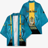 Personalized Bahamas Emancipation Day Kimono Blue Marlin With Coat Of Arms - Wonder Print Shop