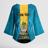 Personalized Bahamas Emancipation Day Kimono Sleeve Blouse Blue Marlin With Coat Of Arms - Wonder Print Shop