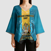 Personalized Bahamas Emancipation Day Kimono Sleeve Blouse Blue Marlin With Coat Of Arms - Wonder Print Shop