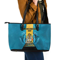 Bahamas Emancipation Day Leather Tote Bag Blue Marlin With Coat Of Arms - Wonder Print Shop