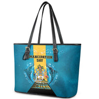 Bahamas Emancipation Day Leather Tote Bag Blue Marlin With Coat Of Arms - Wonder Print Shop