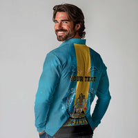 Personalized Bahamas Emancipation Day Long Sleeve Polo Shirt Blue Marlin With Coat Of Arms - Wonder Print Shop