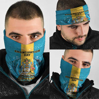 Bahamas Emancipation Day Neck Gaiter Blue Marlin With Coat Of Arms - Wonder Print Shop
