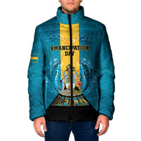 Personalized Bahamas Emancipation Day Padded Jacket Blue Marlin With Coat Of Arms - Wonder Print Shop