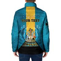 Personalized Bahamas Emancipation Day Padded Jacket Blue Marlin With Coat Of Arms - Wonder Print Shop