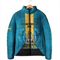 Personalized Bahamas Emancipation Day Padded Jacket Blue Marlin With Coat Of Arms - Wonder Print Shop