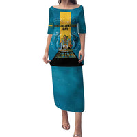 Personalized Bahamas Emancipation Day Puletasi Blue Marlin With Coat Of Arms - Wonder Print Shop