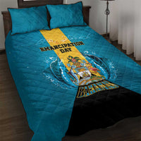 Bahamas Emancipation Day Quilt Bed Set Blue Marlin With Coat Of Arms - Wonder Print Shop