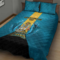 Bahamas Emancipation Day Quilt Bed Set Blue Marlin With Coat Of Arms - Wonder Print Shop