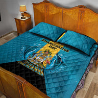 Bahamas Emancipation Day Quilt Bed Set Blue Marlin With Coat Of Arms - Wonder Print Shop
