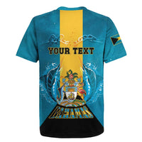 Personalized Bahamas Emancipation Day Rugby Jersey Blue Marlin With Coat Of Arms - Wonder Print Shop