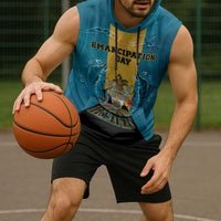 Personalized Bahamas Emancipation Day Sleeveless Hoodie Blue Marlin With Coat Of Arms - Wonder Print Shop